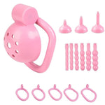 Male Chastity Device Tease Locked Cock Cage Penis Exercise for Men consisting of 5 Rings and 3 Pads ?Pink?