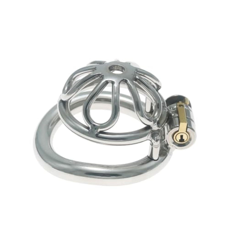 Metal Small Comfortable Chastity Cage with Flower Hollow Pattern Male Abstinence Chastity Device Cock Cage with Invisible Lock Sex Toy Men Penis Exercises Bondage Gear & Accessories