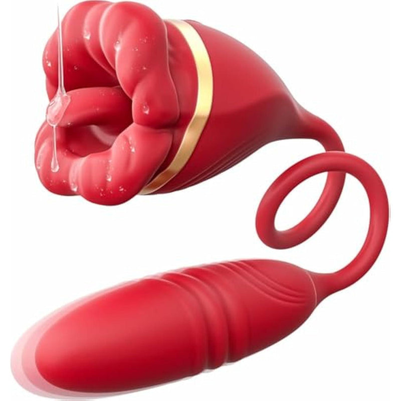 Rose Toy Dildo Sex Toys for Women, 3-in-1 Clitoral Vibrator with 10 Modes - Mouth & Thrusting Vibration, Anal Dildos Couple Adult Sex Toys & Games, G-Spot Clitoris Nipple Anal Toy