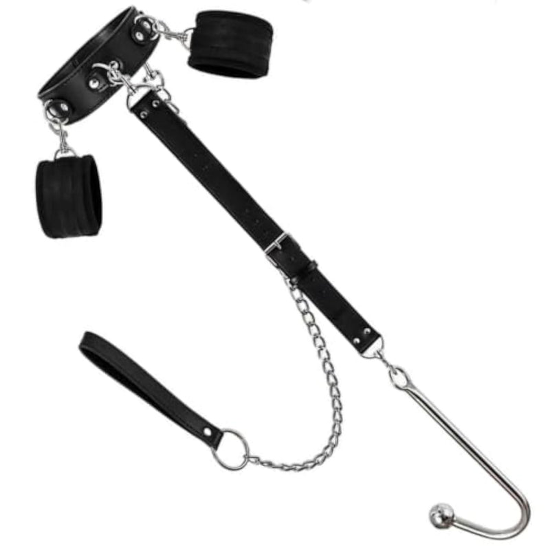 Anal Hook Sex Leash with Bondage Collar Handcuffs to Sex Self Bondage Set