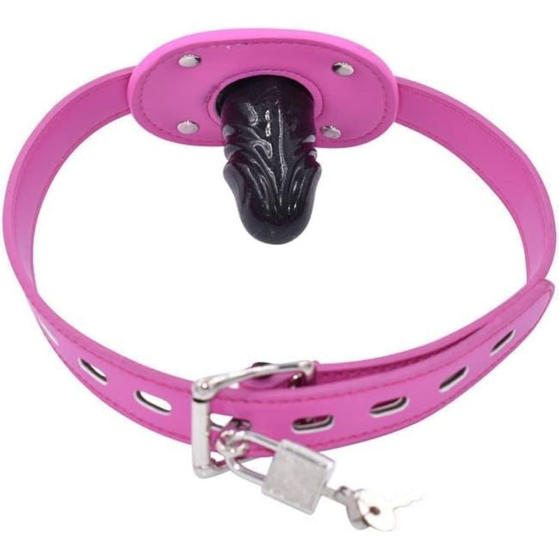 Lockable Dildo Mouth Gag,SM Mouth Restraint with Lock Bondage,Adjustable Bondage Leather Gags Adult Sex Toy for Couple (Pink,Short)