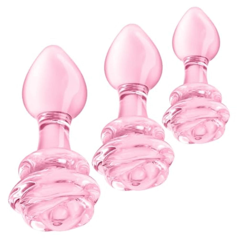 Glass Anal Plug Set 3 Pcs Pink Butt Plug Anal Training Set Adult Sex Toys for Men Women Couples Beginner