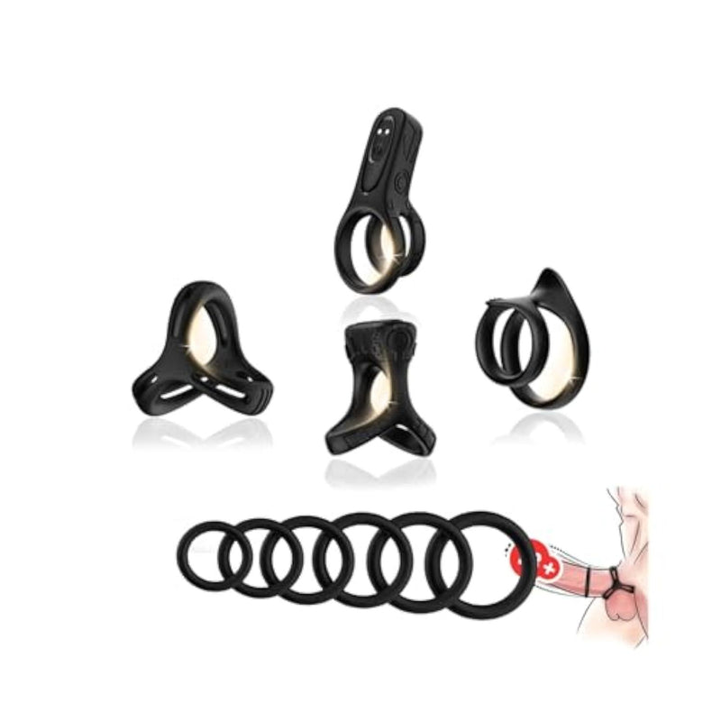 Vibrating Cock Ring, 10 Pcs Silicone Penis Ring with Bullet Vibrator