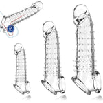 Penis Sleeve Extender Cock Sleeve - 3 Sizes Clear Reusable Cock Sleeve Penis Extender with Studded Stimulation for Added Length & Girth, Adult Sex Toy for Couples