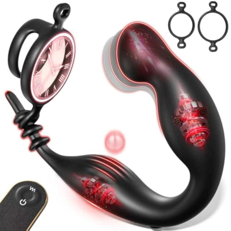 Prostate Massager Anal Vibrator with Removable Cock Rings, 9 Wiggling & 9 Vibration Modes Butt Plug, Remote Control Male Sex Toys for Men, Dual-Function Design for P-Spot & Perineum Stimulation