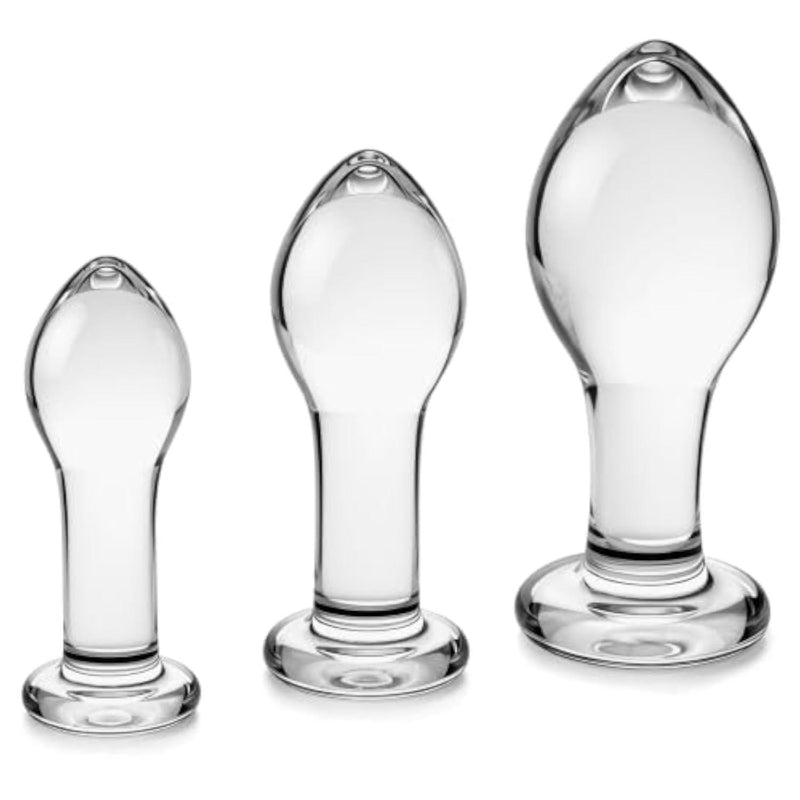 Smooth Glass Butt Plug Anal Training Kit for Beginners (Clear)