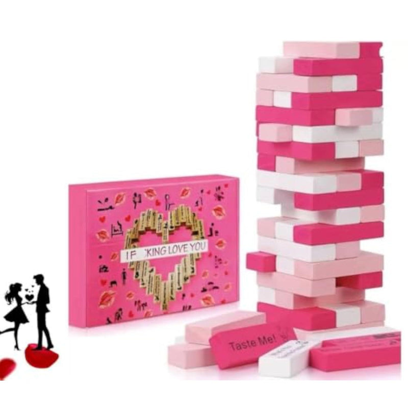 Naughty Blocks - Sex Dice & Tumble Tower Combo Set for Couples Game,48 Wooden Blocks Stacking Tumbling Tower with Intimate Dares for Date Night Anniversary Birthday Valentines Day