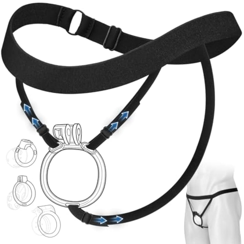 Chastity Cage Accessories, Anti-Off Chastity Cage Belt for Male Sissy BDSM Couples, Adjustable Elastic Three-Way Anti-Slip Cock Cage Chastity Device Chastity Strap Bondage Sex Toy for Men