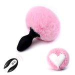 Silicone Bunny Tail Plug with Remote Control Vibrating Furry Pink Anal Tail