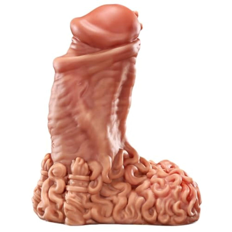 Dwarf 7.2 Inch Platinum Silicone Fantasy Dildo – Realistic Textured Non-Vibrating Dildo with Big Suction Cup, Medium Firmness Anal Vaginal G-Spot Sex Toy for Men Women Couples - Flesh