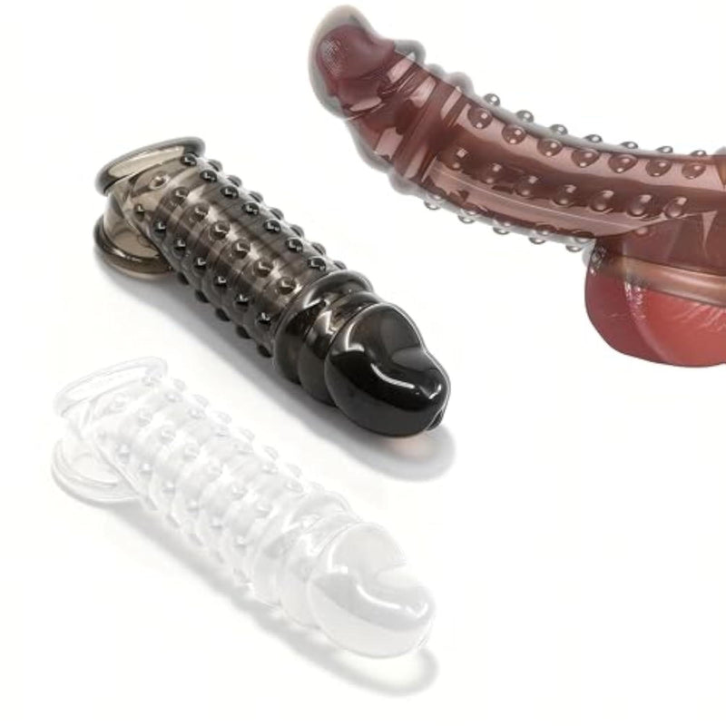 2Pcs Silicone Cock Rings&Penis Sleeve Set for Men, Reusable Male Enhancement Toys for Delay Ejaculation, Stronger Erection Adult Pleasure Toys for Couples (Transparent&Black)