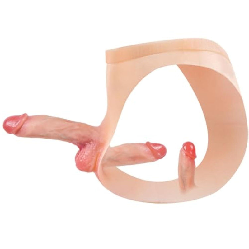 Realistic StrapOn Silicone Dildo Harness, Lesbian’s Adult Toy, Triple-Head Lifelike Penis Panties,Stretch Silicone Underwear, Strap On Solid Big&Small Dildo, Women's Sexual Stuff, G-Spot & Anal Pug