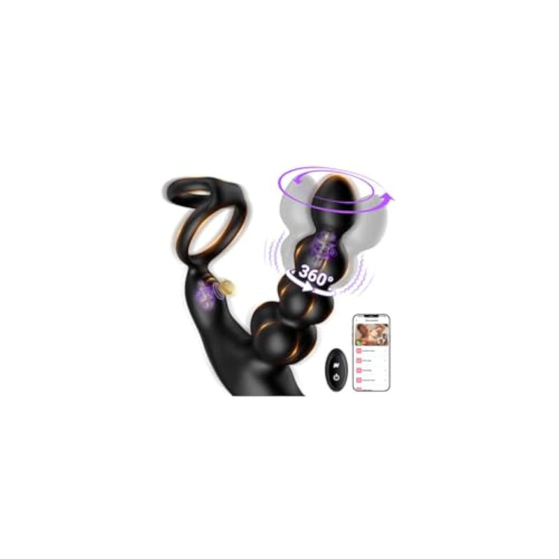 Male Prostate Massager Anal Vibrator - 5 in 1 Sex Toys for Men with 5 Rotating & 10 Vibrating Modes, Butt Plug Anal Beads with Cock Ring, Vibrating Adult Prostate Toys with Romote Control and APP