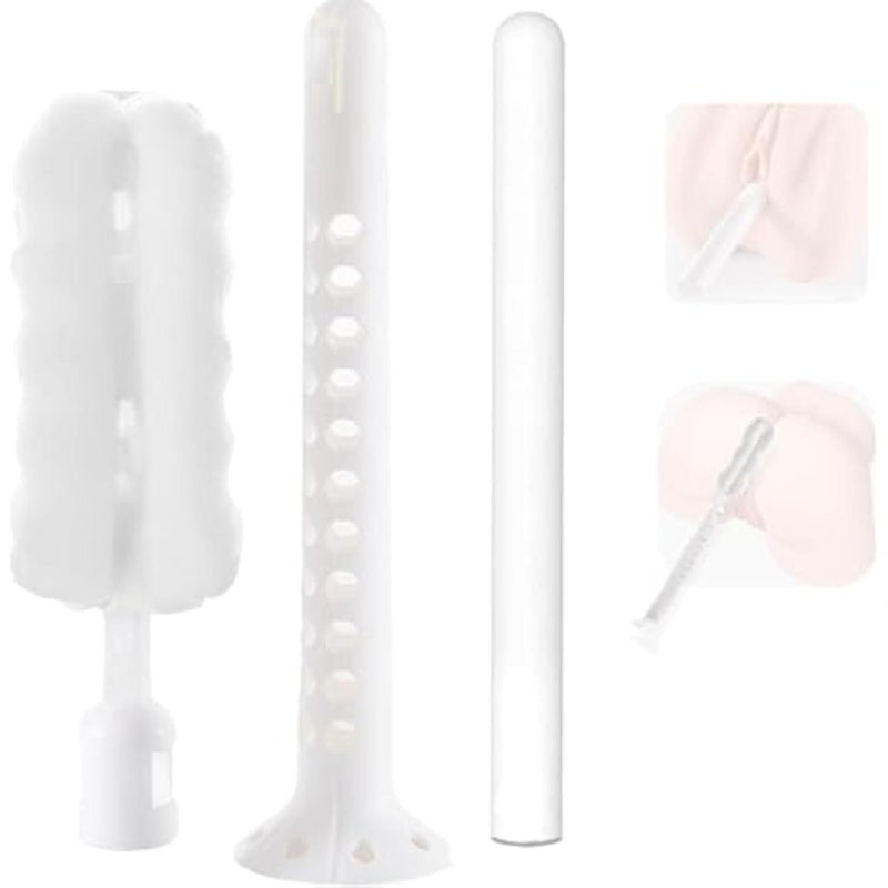 Sex Toy Cleaner Care Kit Male Masturbation Cleaning Brush, Sex Doll Cleaning Care Kit Includes 2 Reusable Absorbent Dryer Sticks & 1 Multi-Purpose Pocket Pussy Washing Sponge Brush Adult Toy Cleaner