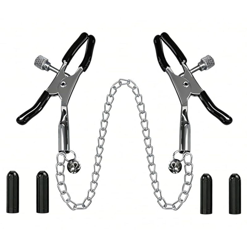 BDSM Nipple Clamps Adult Sex Toys, Nipple Toys BDSM Toys Tension Adjustable Metal Clamps with 4 Replacement Rubber Sleeves, Nipple Clips SM Sex Bondage kit Breast Stimulation Nipple Toy