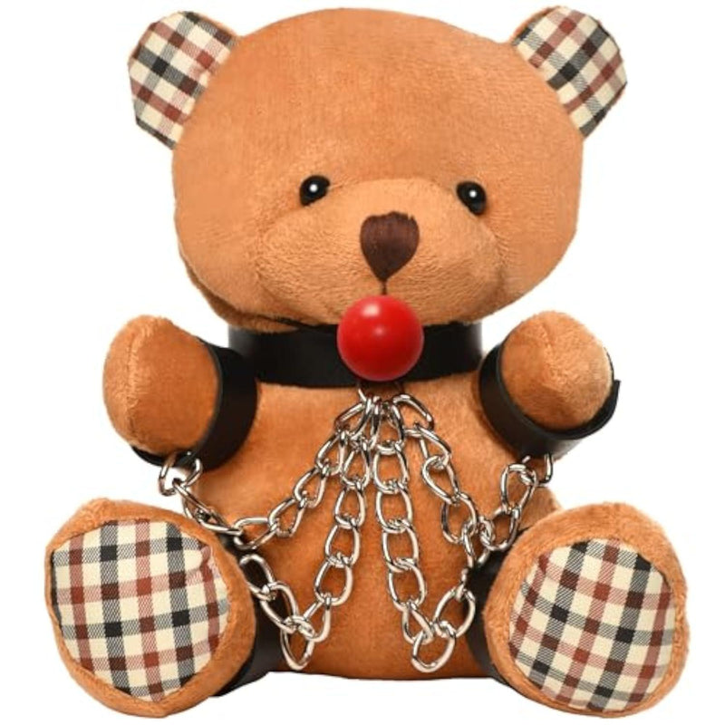 Gagged Bondage Bear for Men, Women & Couples. Soft, BDSM Themed Teddy Bear Stuffed Animal Medium. Cute and Sexy Gift. 1 Piece, Beige and Black.