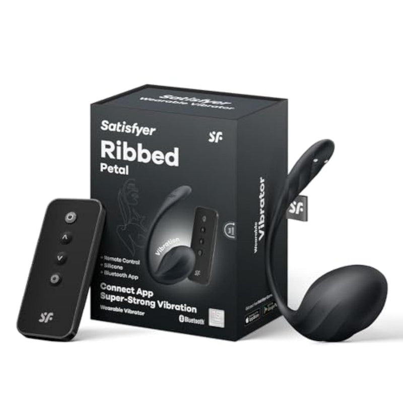 Ribbed Petal Connect App Vibrator Sex Toy | Adult Toys for Women | Wearable Vibrator + APP | Vibrating Sexual Pleasure Device | Stimulation Vibrators | Woman Sextoy (Black)