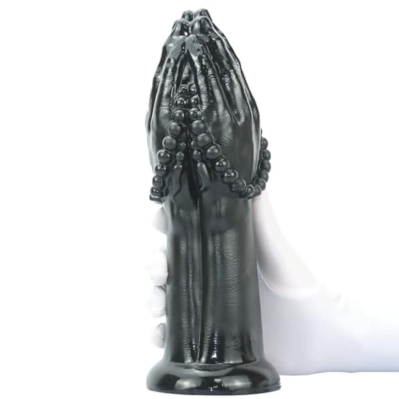 Realistic Hand Dildo Butt Plug - Two in One Hand Dildo with Stimulation Beads - Huge Anal Plug with Suction Cup for Hand Free Play - Anal Trainer Anus Dilator Prostate Massage for Men Women (Black)