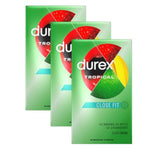Durex Tropical Flavored Condoms, Natural Rubber Latex Lubricate Condoms for Men, Exciting Banana, Apple & Strawberry Tasty Flavors 12 Count (Pack of 3)