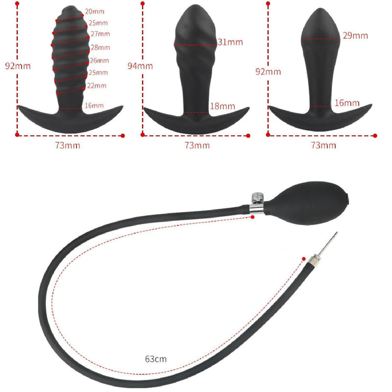 Inflatable Butt Plug, Body-Safe Silicone Anal Training Kit with Pump Silicone Anal Hook for Adults Stretcher & Gag Play Accessories Waterproof Adult Sex Toys A15