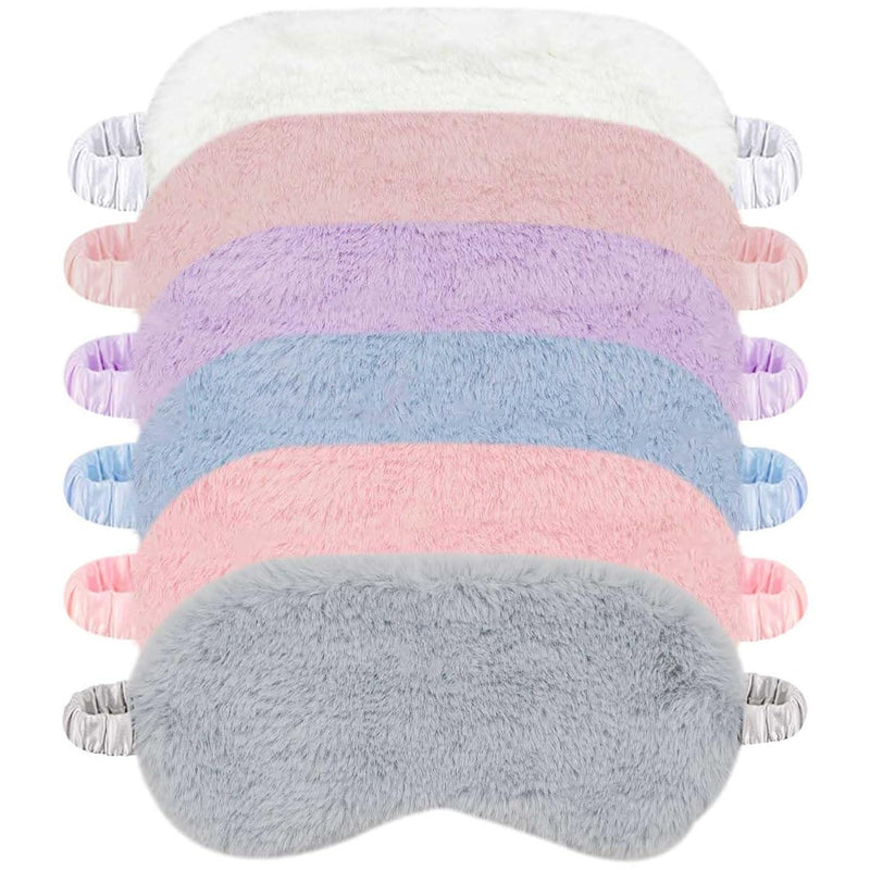 6 Pieces Plush Eye Mask Soft Fluffy Furry Sleeping Blindfold Comfortable Satin Back New Faux Fur Nap Eye Cover Light Sleep Eye Masks for Girls Women Kid Adult Party Eyeshade Favors (6 Colors)