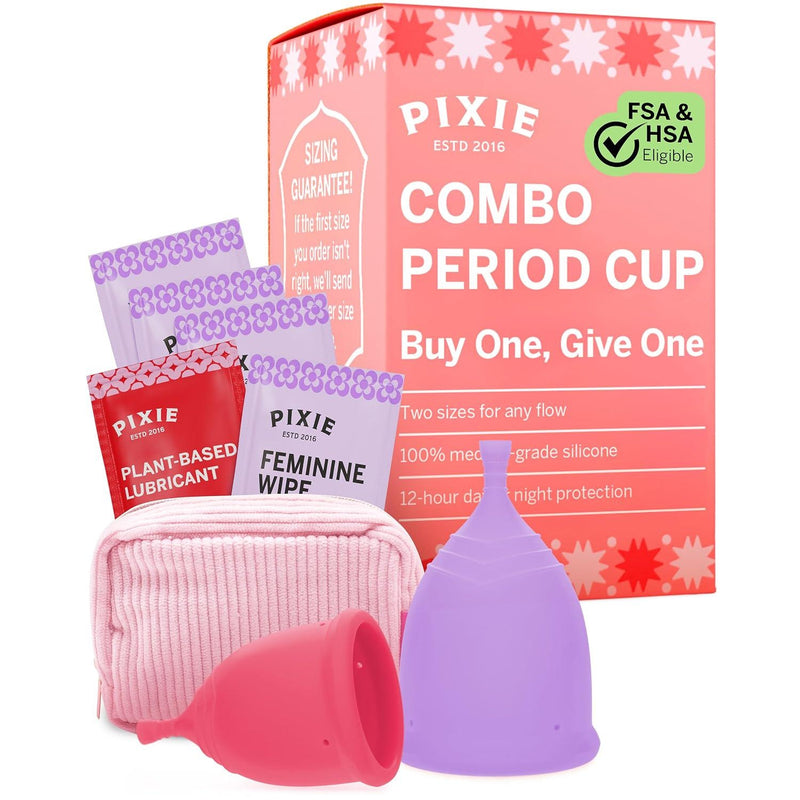 Pixie 2 Menstrual Cups - Ranked 1 for The Softest Reusable Period Cups - Wear 12 Hours - 100% Medical-Grade Silicone - Tampon Alternative for Feminine Care - Buy One We Give One (Combo)