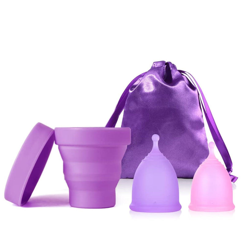 Menstrual Cups with Collapsible Storage Cup, Leak-Proof Design with Medical Grade Silicone Period Cups Reusable, Tampon and Pad Alternative,for Light Flow and Heavy Flow Large+Small