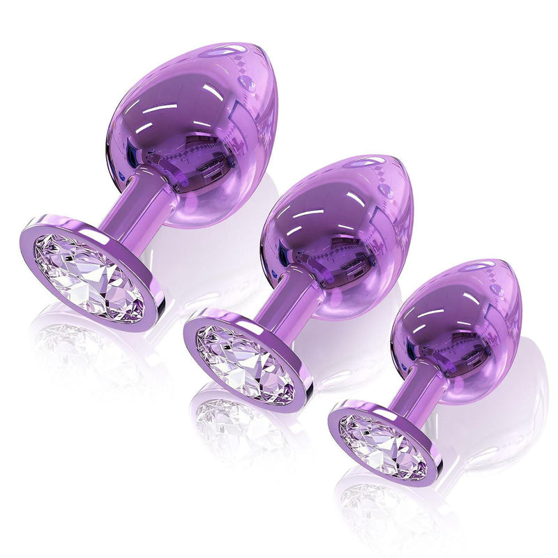 Sex Toys Anal Butt Plug, 3Pcs Adlut Toys Safety Metal Butt Plug Sexy Toy with Crystal Diamond Anal Sex Toy for Men Adult Sex Toys & Games (Purple)