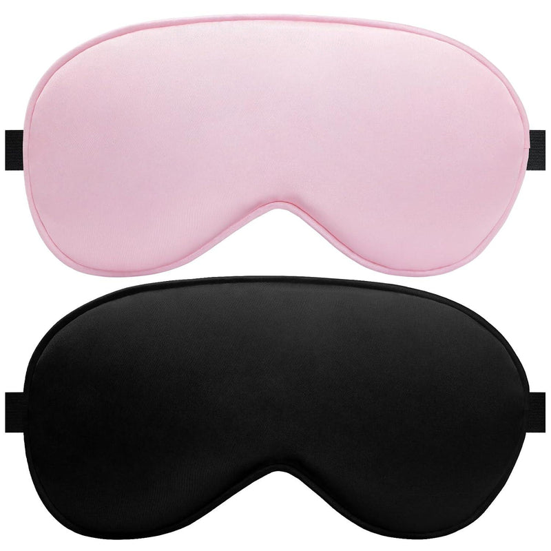 Silk Flat Sleep Eye Mask for Men Women, Non-3D, Black & Pink