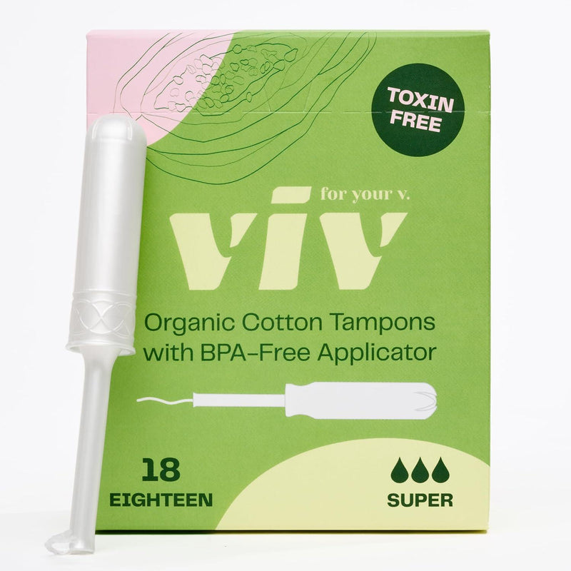 Viv for Your V Organic Cotton Tampons Super, BPA-Free Applicator, Non-Toxic Tampons, Fragrance, 16 Count