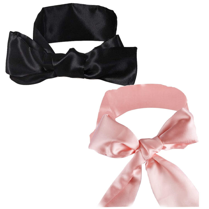 2 Pack Satin Sleep Masks, Adjustable Eye Cover, Black and Pink