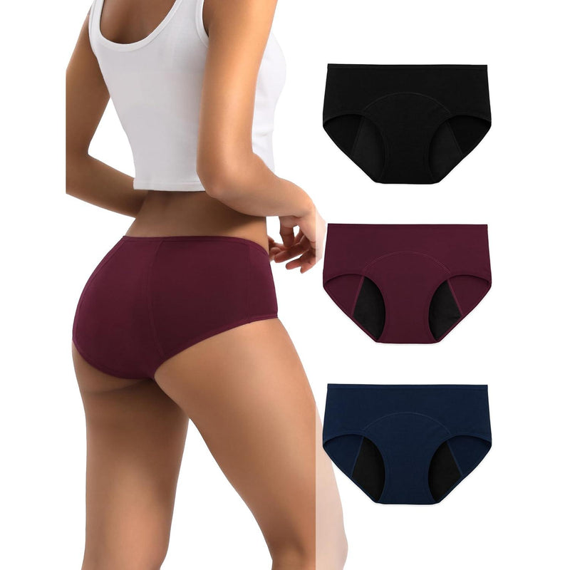 Heavy Flow Period Underwear for Women Teens, Leak-Proof Menstrual Cotton Protective Hipster Panties 3-Pack