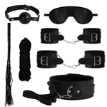 7 PCS Sex Kits Fetish Handcuffs Ankle Cuff Collar Blindfold Whip Rope Ball Gag Adult Games Foreplay Sexy Toys for Couples (Black)