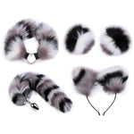 Cute Tail Anal Plug Butt Plug 4Pcs Set Sex Tail Anales Plug Toys Butt Plugs with Cute Ears Headband Collar Nipple Paste ?Grey?