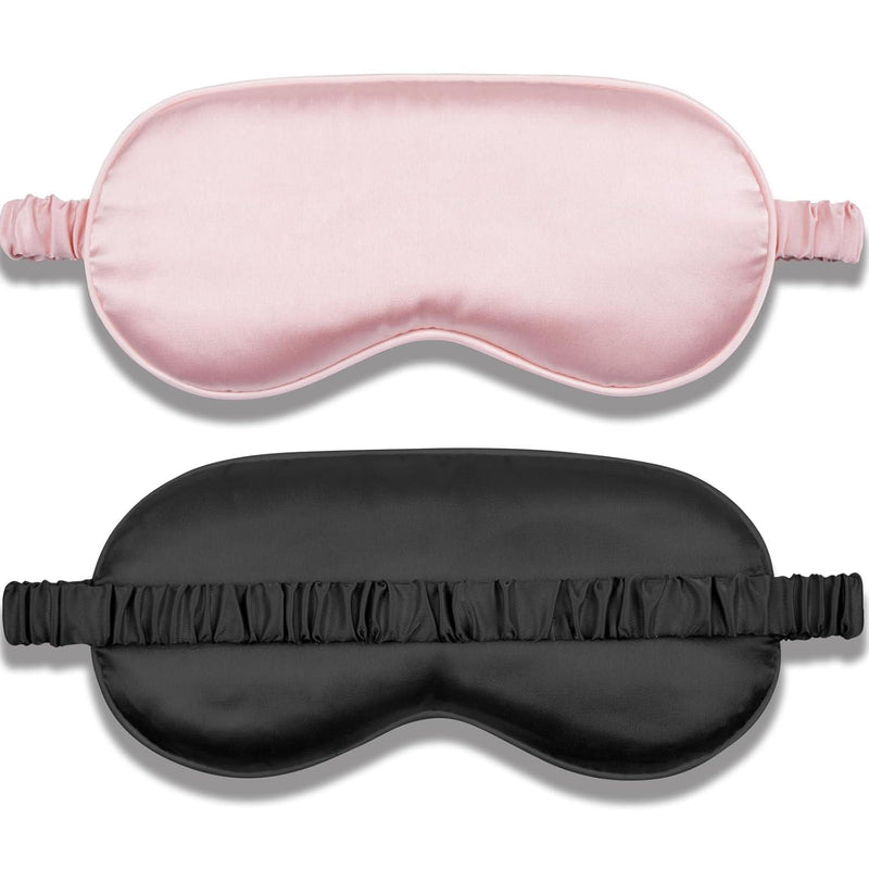 2 Pack Silk Sleep Mask Set Adjustable, Blush Pink & Black