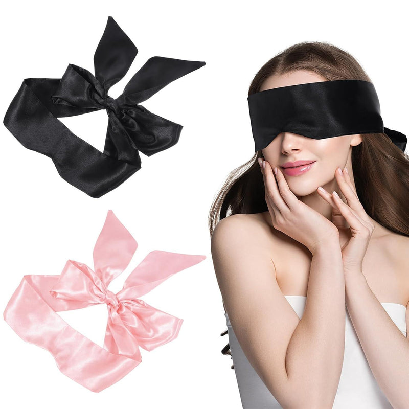 2 Pack Satin Sleep Masks, Adjustable Eye Mask for Travel Nap, Black Pink