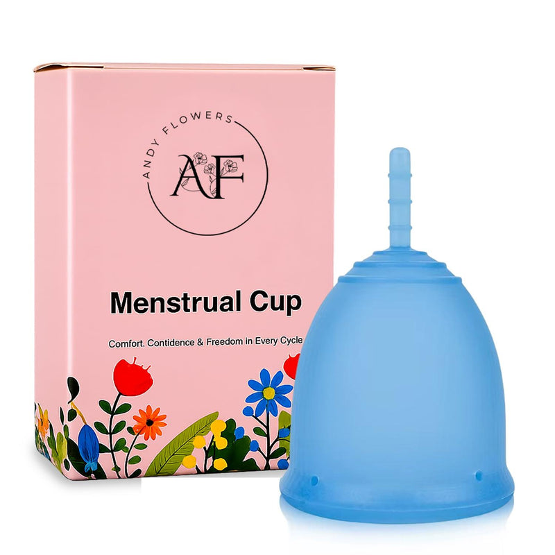 Reusable Menstrual Cup, Medical Grade Silicone Period Cup for Women & Beginners, Eco-Friendly Feminine Hygiene, Leak-Free Comfort for Up to 12 Hours (Small & Large) (Blue, Large)