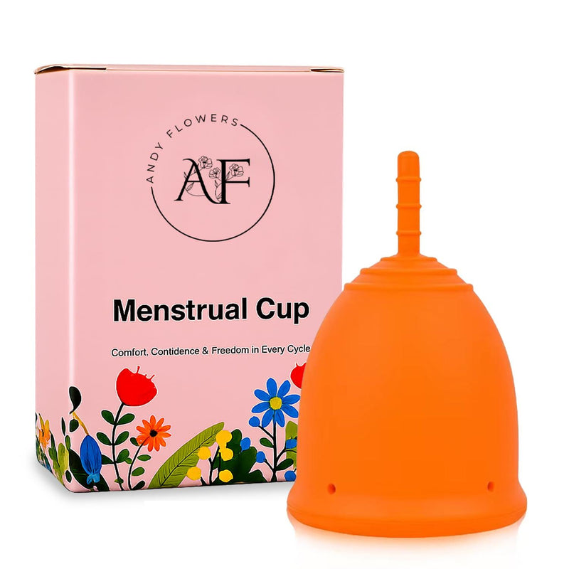 Reusable Menstrual Cup, Medical Grade Silicone Period Cup for Women & Beginners, Eco-Friendly Feminine Hygiene, Leak-Free Comfort for Up to 12 Hours (Small & Large) (Orange, Large)