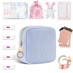 First Period Kit for Girls, Corduroy Cute Sanitary Napkin Storage Bag, Menstrual Pad Bag Tampon Holder for Purse, First Period Gifts (Blue)