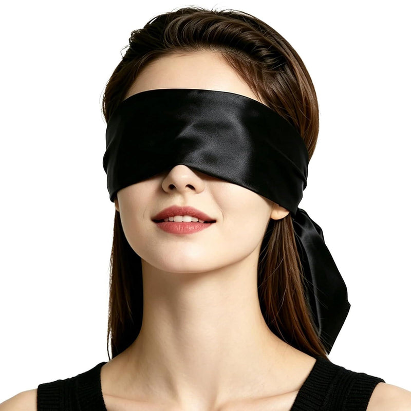 Satin Sleep Mask for Sleeping, 63" Long Adjustable Soft Eye Mask Blindfold, Comfortable Light-Blocking Blackout Eye Cover for Travel, Meditation & Night Sleep, Gift for Women & Men (Black)