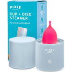 Pixie Menstrual Cup and Disc Steamer Sterilizer - 3 Minute Steam Clean - Sensor On-Off Button - Automatic Shut Off - Compact Cylinder Design