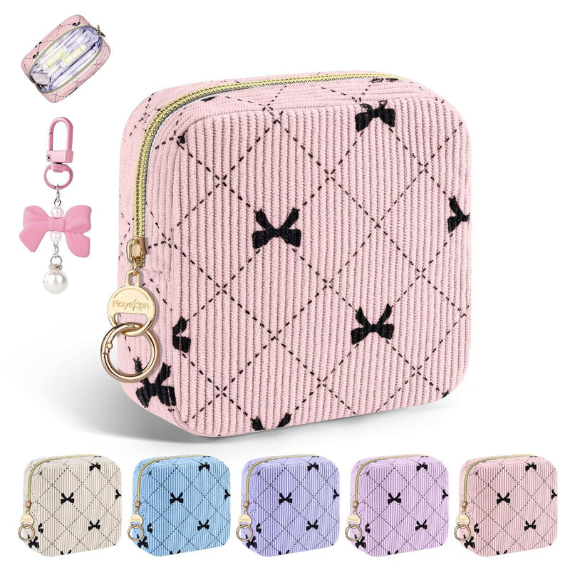 Period Bag for Teen Girls, Corduroy Sanitary Napkin Pouch, B-Pink