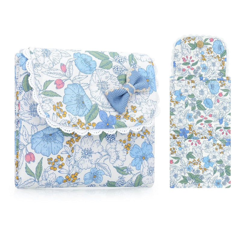 Foldable Floral Period Bag, Sanitary Pad & Tampon Organizer Blue