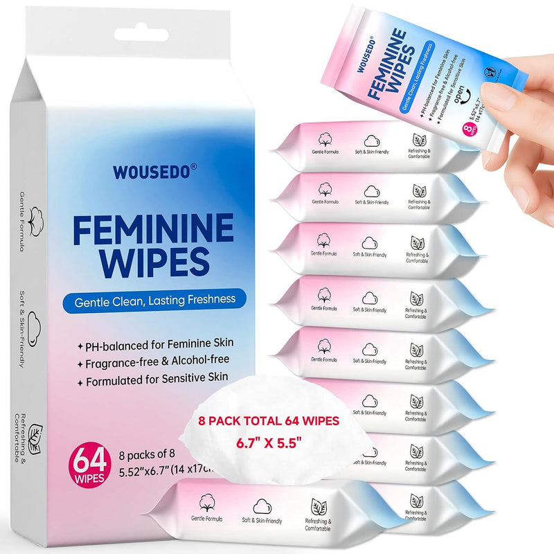 Feminine Wipes 64 Count, Impossibly Compact Travel Mini Packs