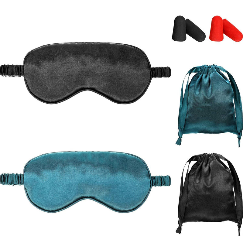 Silk Satin Sleep Mask with Ear Plugs, Blindfold,Black, Dark Green