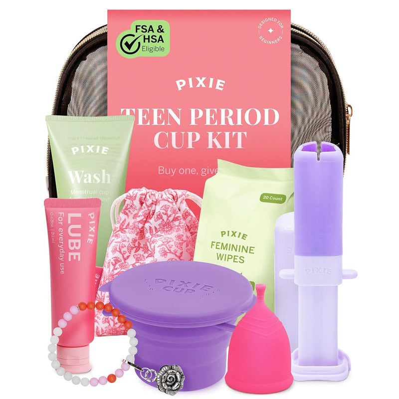 Teen Menstrual Cup Kit - Best First Period Cup Starter Kit - Wash, 20 Wipes, Lube, Public Restroom Carry Cup & Storage Bag - Proven to Be What You Need to Become A Successful Cup User