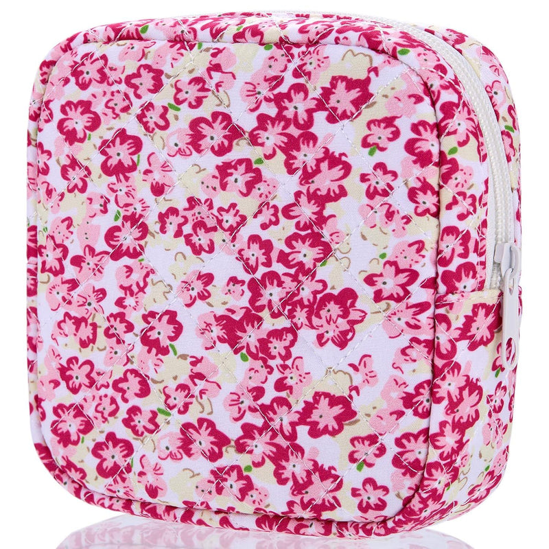 Quilted Period Bag, Floral Period Pouches for Teen Girls Women(Red)