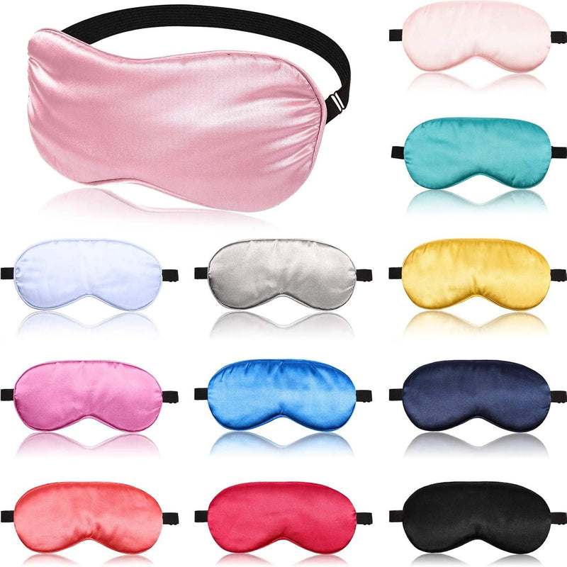 12 Pcs Sleep Mask Bulk Silk Satin Adjustable Strap, Multiple Colors