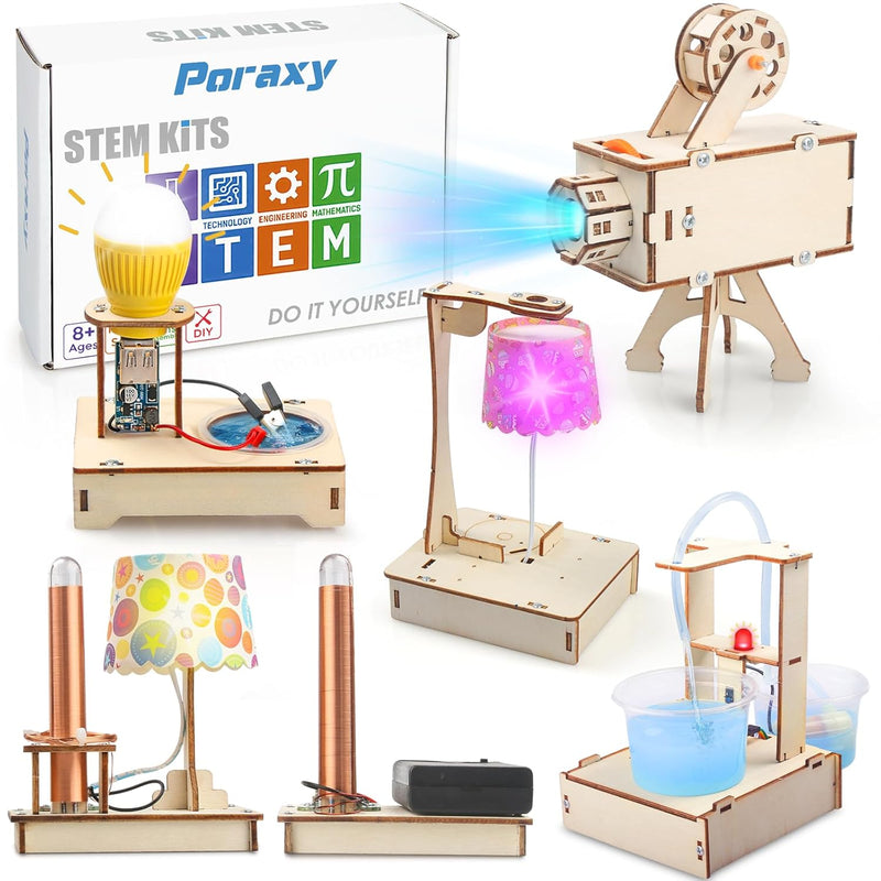 Poraxy STEM Science Kits for Kids Ages 8-10-12, 5 Set 3D Wooden Puzzles, To