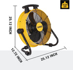 DXF1840 Floor Fan, Industrial Fan, 18 Inch High Velocity Fan with 3-Speed Heavy Duty Air Circulator and 180 Adjustable Tilt, Large Electric Metal Rotating Garage Fan, Drum Fan for Work, Yellow